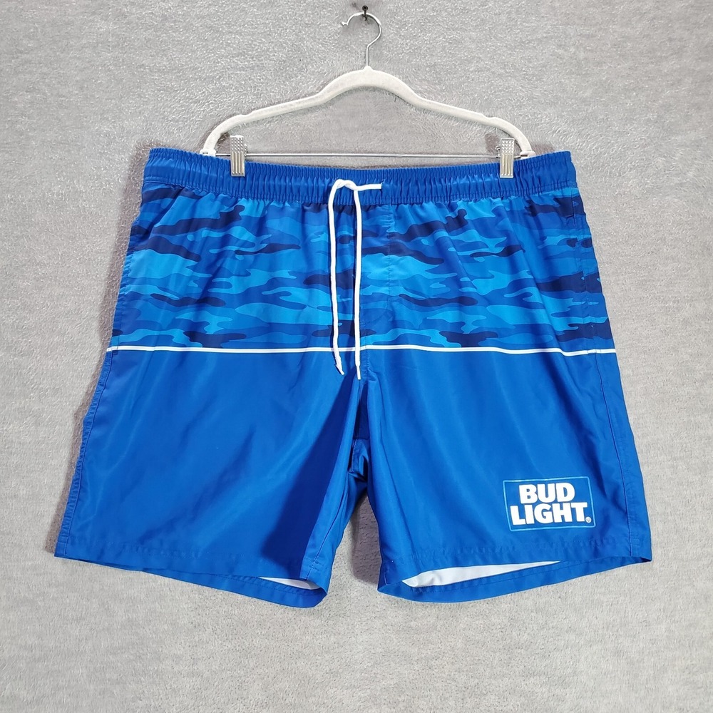 Bud Light Men Swimwear 2XL Blue Camo Trunks Logo Outdoor‎ Beach Logo